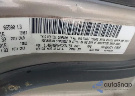 2004 Jeep Grand Cherokee Laredo из США, поврежденный, VIN 1J4GW48N84C234194